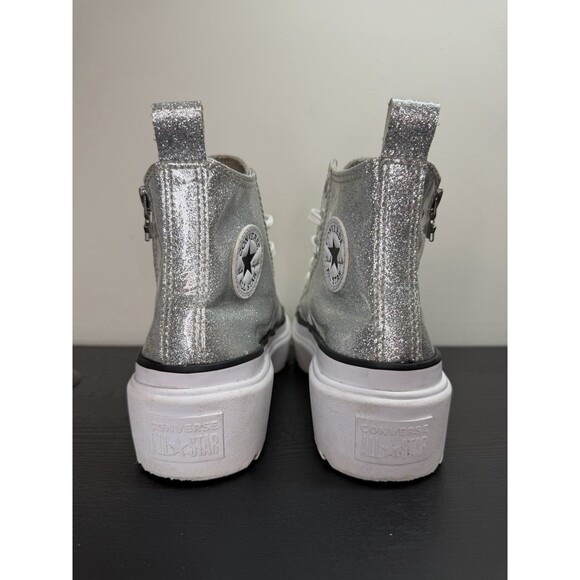 Chuck Taylor All Star Lugged Lift Platform Silver Glitter Youth Size 3 Side Zip - Picture 7 of 15